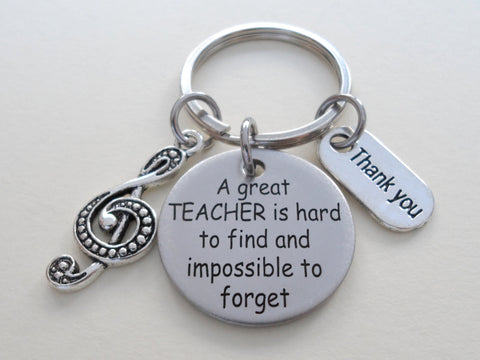 Treble Clef Charm with Engraved Disc Keychain, Music Teacher Gift, Teacher Appreciation Gift