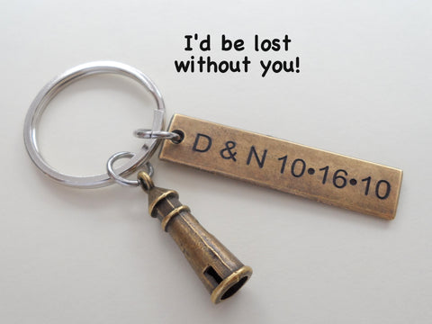 Bronze Lighthouse Keychain - I'd Be Lost Without You; Couples Keychain
