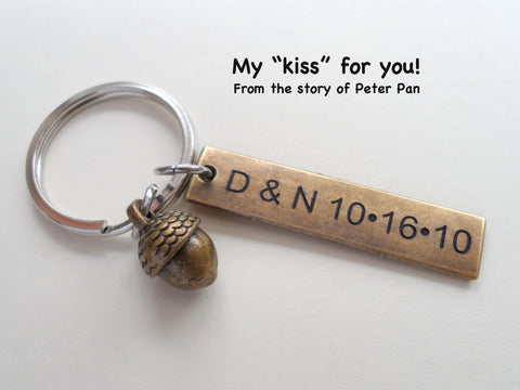 Bronze Acorn Keychain - Peter Pan's Kiss; 8 Year traditional gift