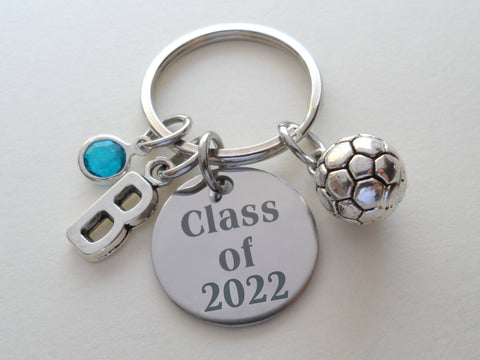 Custom Graduation Class of 2023 Disc Keychain with Soccer Charm, Personalized Graduate Keychain, Gift for Graduate