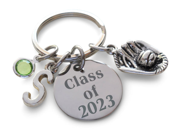 Custom Graduation Class of 2024 Disc Keychain with Baseball Mitt Charm, Personalized Graduate Keychain, Gift for Graduate