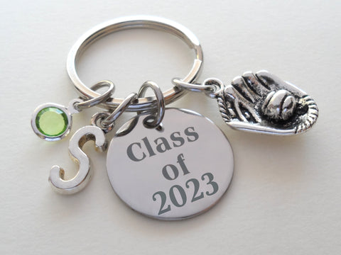 Custom Graduation Class of 2024 Disc Keychain with Baseball Mitt Charm, Personalized Graduate Keychain, Gift for Graduate