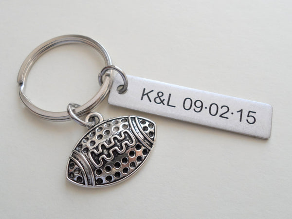 Football Ball Keychain and Steel Tag Custom Engraved, Football Keychain Gift
