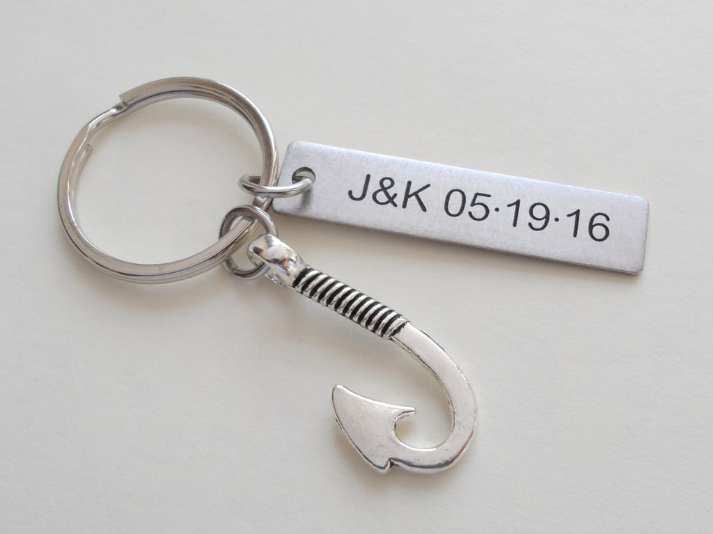 Stainless Steel Tag Keychain Custom Engraved With Hook Charm; Couples Keychain