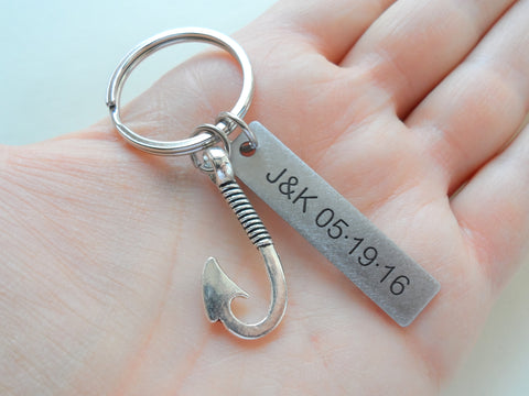 Stainless Steel Tag Keychain Custom Engraved With Hook Charm; Couples Keychain