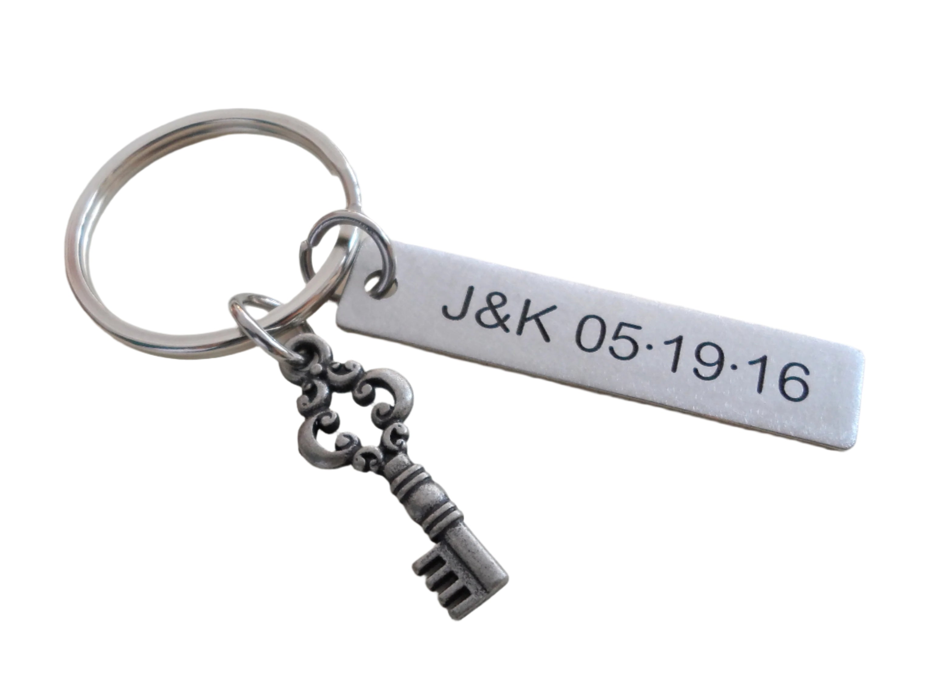 Custom Engraved Steel Tag with Key Charm Keychain – JewelryEveryday