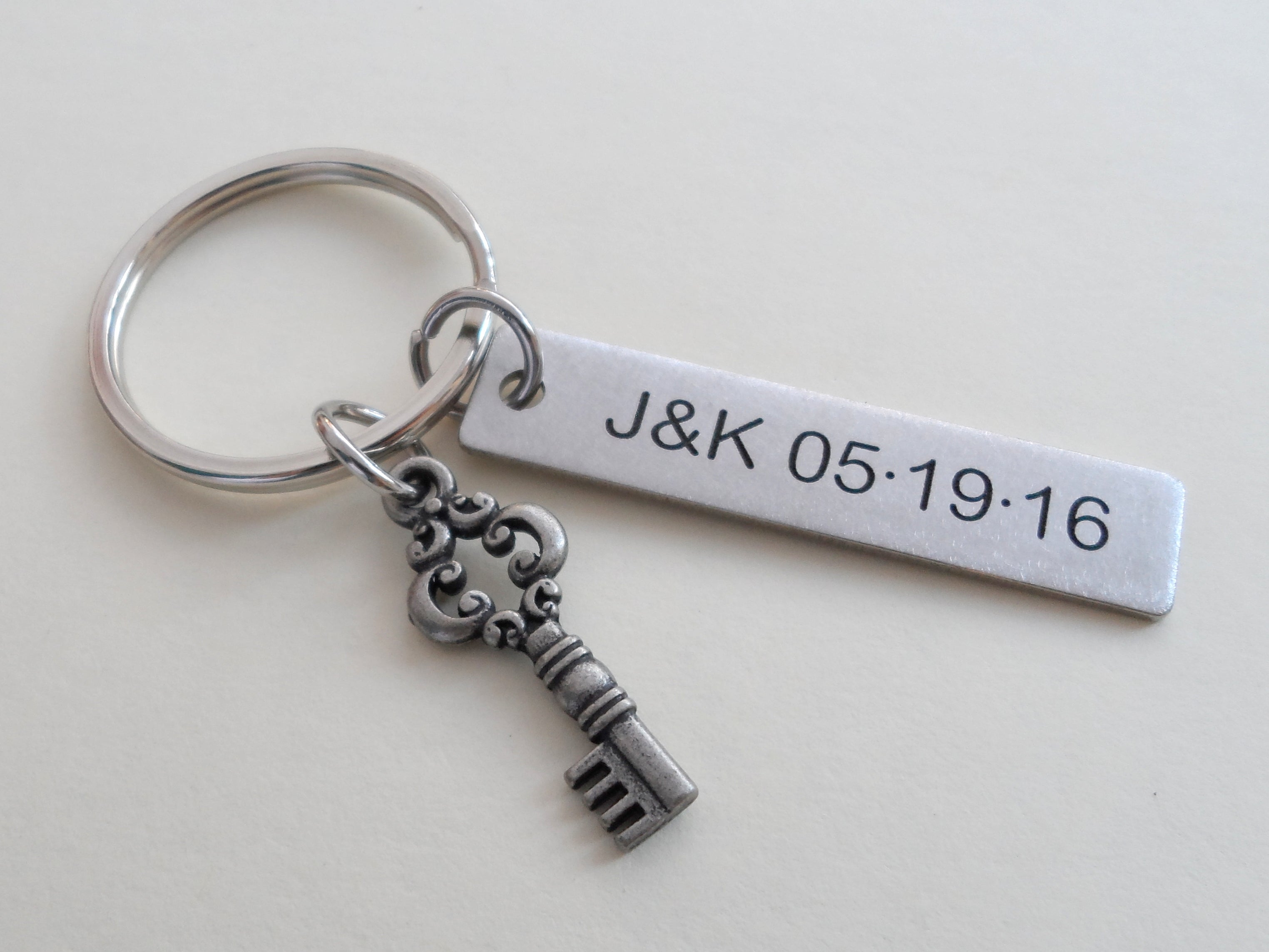 Custom Engraved Steel Tag with Key Charm Keychain – JewelryEveryday