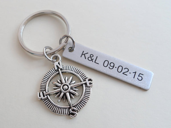 Open Metal Compass Keychain - I'd Be Lost Without You; Couples Keychain, Custom Engraved Tag Option