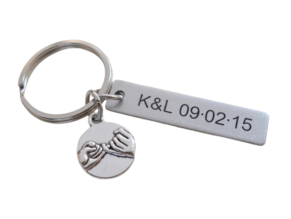 Personalized Pinky Promise Charm Keychain With Engraved Steel Tag; Couple Keychain, Promise Gift