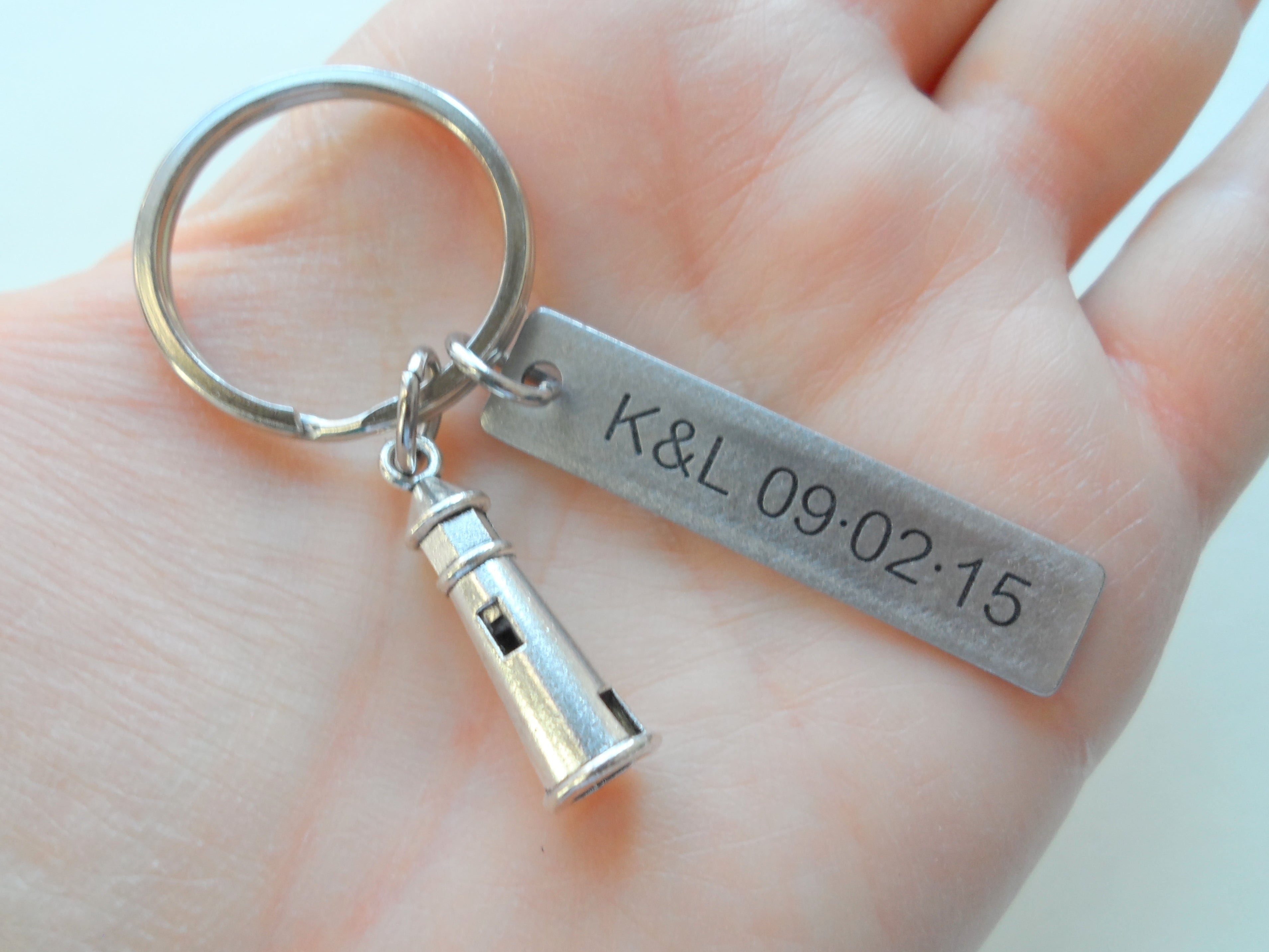 Lighthouse Charm Keychain with Custom Engraved Tag – JewelryEveryday