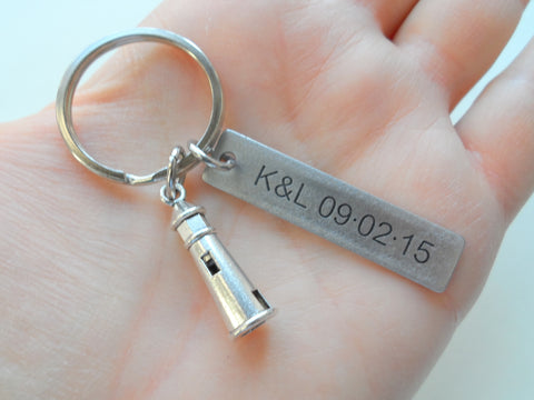 Lighthouse Keychain with Custom Engraved Steel Tag - Lost Without You; Couples Keychain
