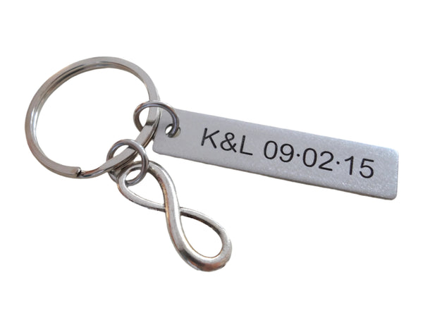 Stainless Steel Tag Keychain Custom Engraved with Infinity Charm; 11 Year Anniversary Couples Keychain