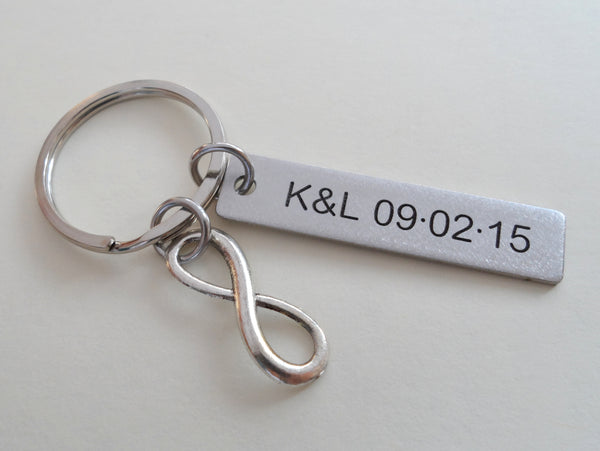 Stainless Steel Tag Keychain Custom Engraved with Infinity Charm; 11 Year Anniversary Couples Keychain