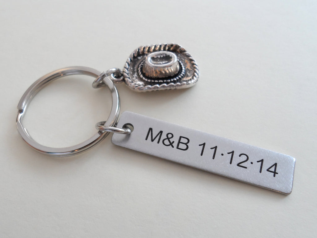 Cowboy Hat Keychain with Custom Engraved Stainless Steel Tag