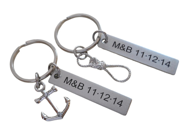 Anchor & Sailor's Knot Keychain Set Custom Engraved- You're The Anchor I Tie Onto; Couples Keychain Set