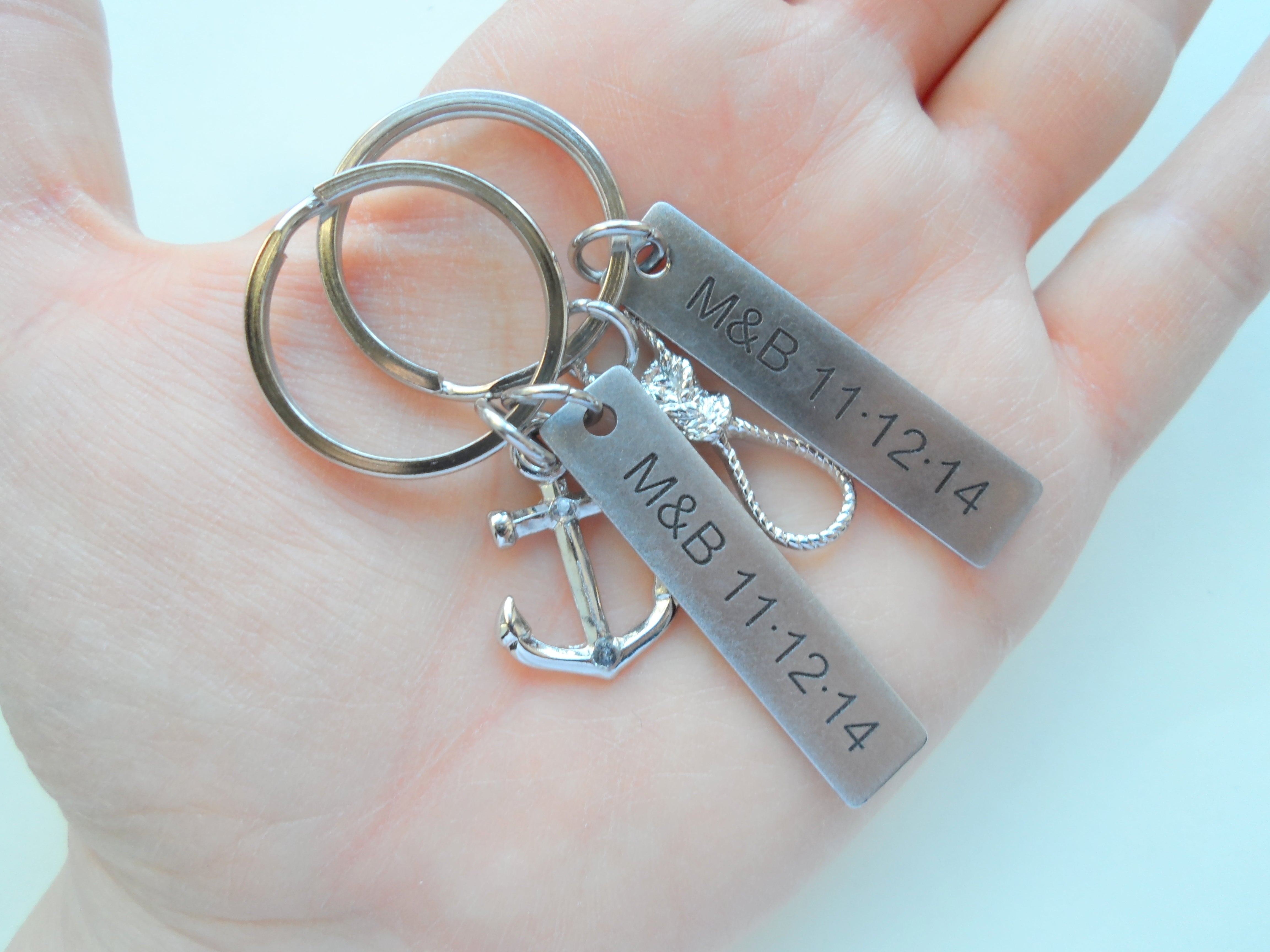 JewelryEveryday Anchor & Sailor's Knot Keychain Set Silver / No Customization