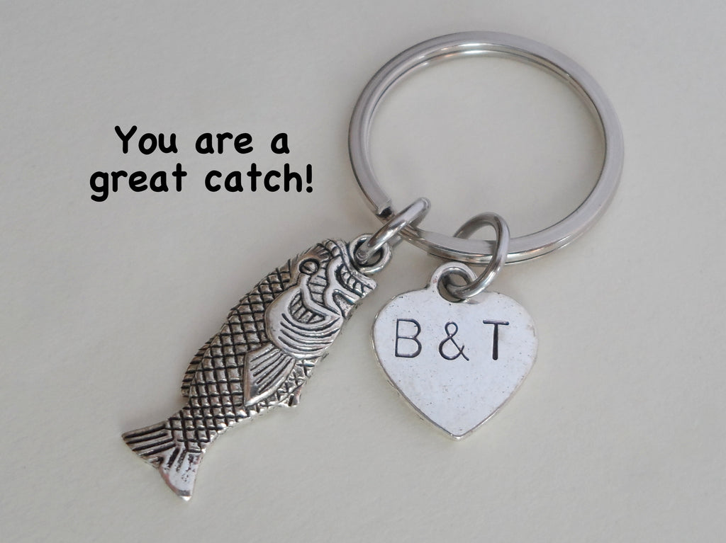 Silver Bass Fish Keychain - You Are A Great Catch; Couples Keychain