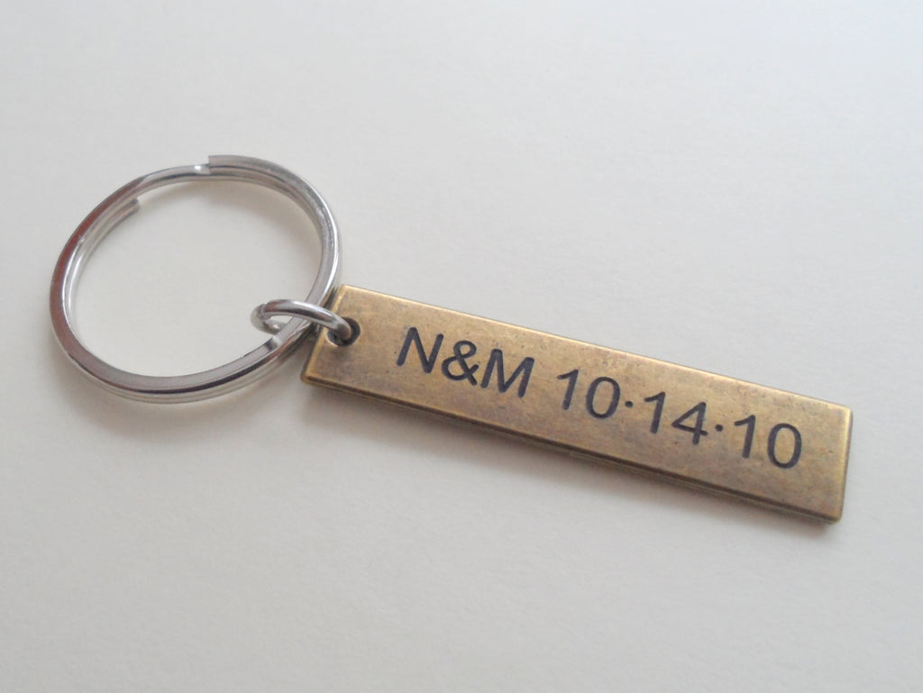 Bronze Custom Engraved Tag Keychain, Couples Gift, 8 Year Anniversary or 19 Year Anniversary Gift
