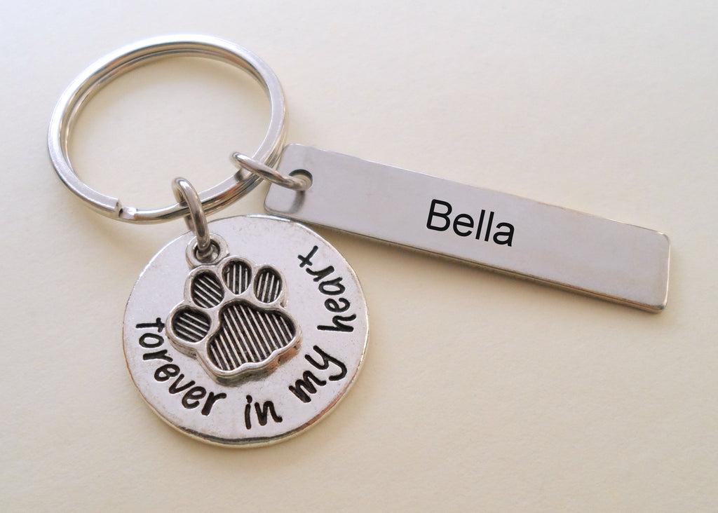 Dog Memorial Keychain • Custom Engraved Tag with Forever in My Heart Disc & Paw Charm | JE