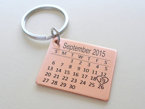 Custom Personalized Anniversary Calendar Keychain, Anniversary Gift, Husband Wife Key Chain, Boyfriend Girlfriend Gift, Customized Couples Keychain, Brass, Copper, or Bronze