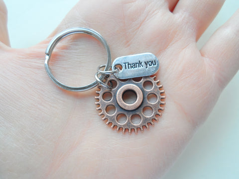 Employee Appreciation Gifts • Copper Gear Keychain by JewelryEveryday w/ "Thanks for being an essential part of our team!" Card