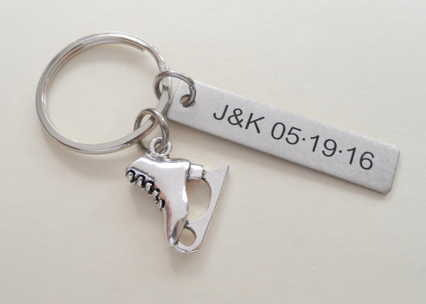 Personalized Ice Skate Charm Keychain and Steel Tag Custom Engraved, Gift for Couples, or Instructors