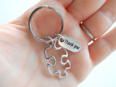 Puzzle Piece Keychain with Thank You Tag - Thanks for being a part of our community