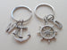 Anchor & Ships Helm Keychain Set- You Be My Anchor And I'll Steery You Straight; Couples Keychain Set