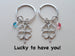 Double Clover Keychains with Personalized Letter Charms and Birthstone Charms- Lucky to Have You; Best Friend Keychains