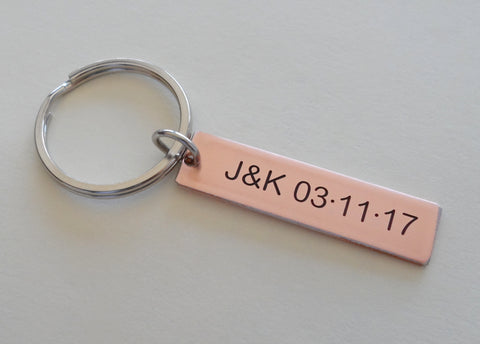 Personalized Copper Tag Keychain Custom Engraved; Handmade 7 Year Anniversary Couples Keychain by Jewelry Everyday