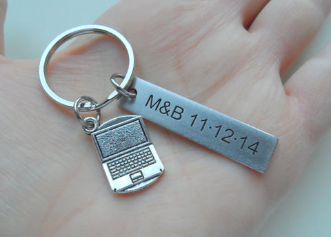 Custom Engraved Computer Keychain with Laptop Charm, Computer Engineer Keychain, Gamer Gift