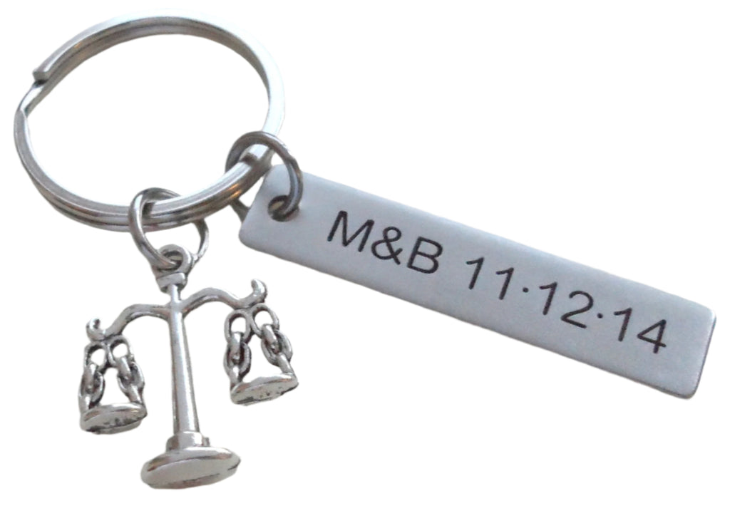 Custom Engraved Law Keychain with Scales of Justice Charm, Law Student Keychain, Lawyer Gift