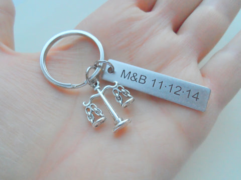 Custom Engraved Law Keychain with Scales of Justice Charm, Law Student Keychain, Lawyer Gift