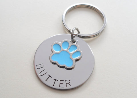 Personalized Pet Memorial Keychain Engraved with Name on Disc, Dog Memorial Keychain | JE