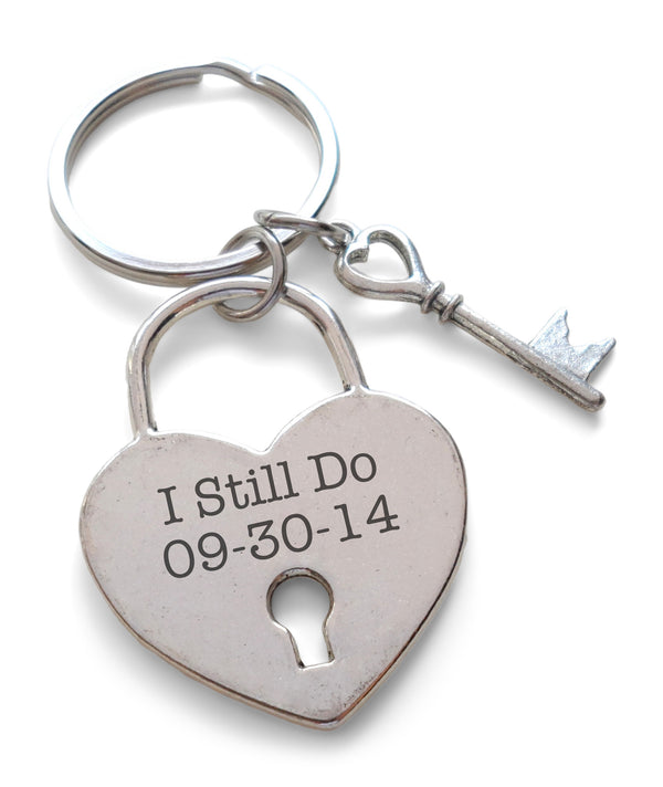 Custom Engraved Lock and Key Charm Keychain