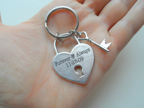 Custom Engraved Lock and Key Charm Keychain