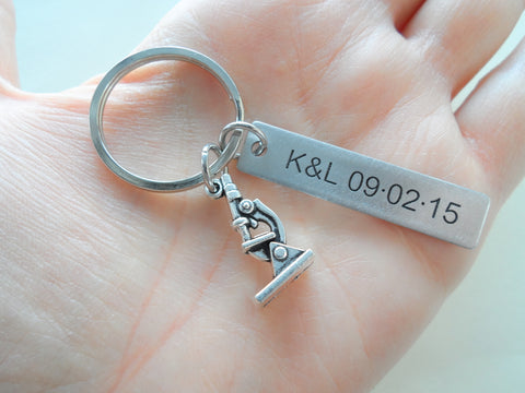 Custom Engraved Science Lab Keychain with Microscope Charm, Laboratory Keychain,  Chemist, Microbiologist Keychain, Biochemist