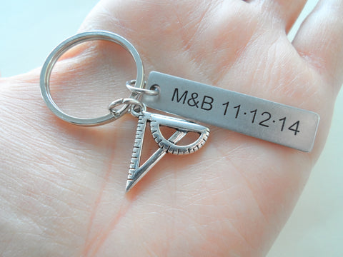 Custom Engraved Architect Keychain with Square and Protractor Charm, Mathematician Keychain, Engineer Gift