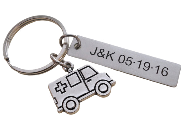 Custom Engraved EMT Keychain with Ambulance Charm, Paramedic Keychain, Medical Student Gift