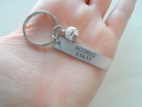 Personalized Soccer Ball Keychain and Steel Tag Custom Engraved with Anniversary Date, Soccer Keychain Gift