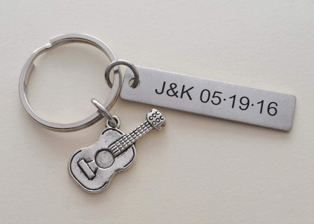 Acoustic Guitar Keychain with Stainless Steel Tag Keychain Custom Engraved Couples Keychain