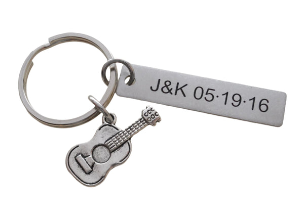 Acoustic Guitar Keychain with Stainless Steel Tag Keychain Custom Engraved Couples Keychain