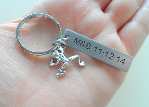 Frog Prince Keychain and Princess Shoe Keychain with Stainless Steel Tag Custom Engraved; Couples Keychains