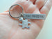 Textured Puzzle Charm Keychain With Custom Engraved Stainless Steel Tag, Couples Keychain