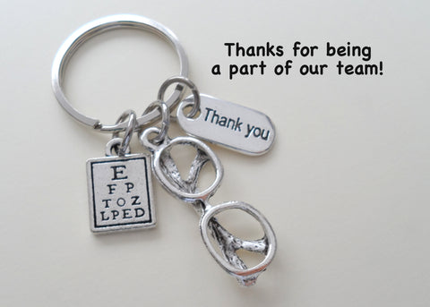 Employee Thank You Gift • Eye Glasses and Eye Chart Charm Keychain Gift for Eye Doctor Staff by JewelryEveryday