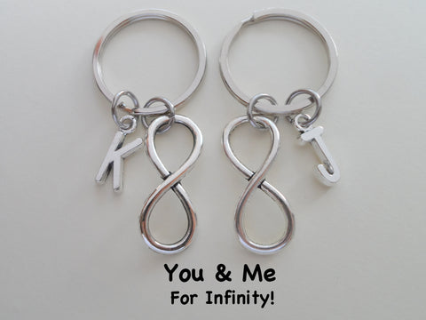 Personalized Double Infinity & ASL I Love You Hand Charm Keychains with Letter Charms; Couple Keychains, Best Friends Keychains