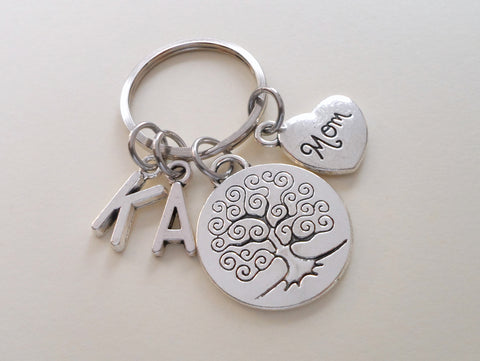 Mom Tree Keychain for Mom, Mother's Day Gift, Custom Letter Charm Options