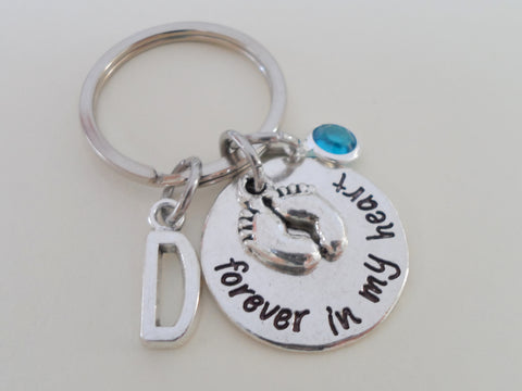 Personalized Forever in My Heart Keychain with Baby Feet Charm, Baby Memorial Keychain for a Baby Loss Gift, a Stillborn or Miscarriage