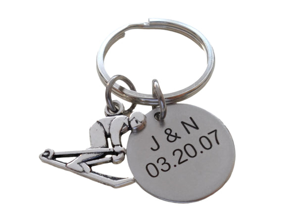 Personalized Skiing Keychain and Steel Circle Disc Custom Engraved, Gift for Couples, or Instructors