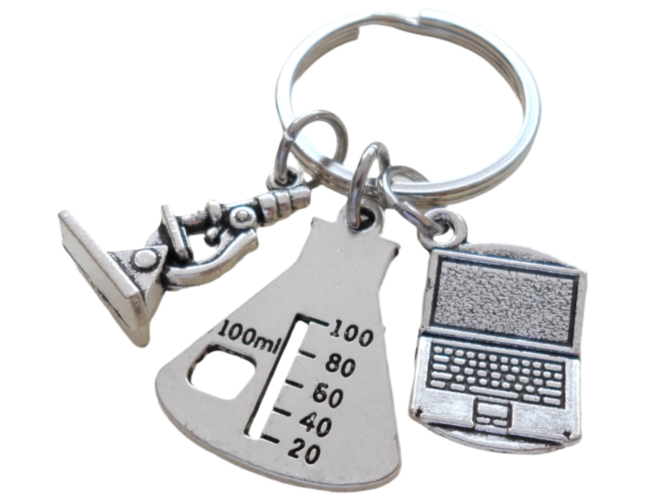 Science Lab Keychains A science lab themed keychain with a microscope, a laboratory flask ...